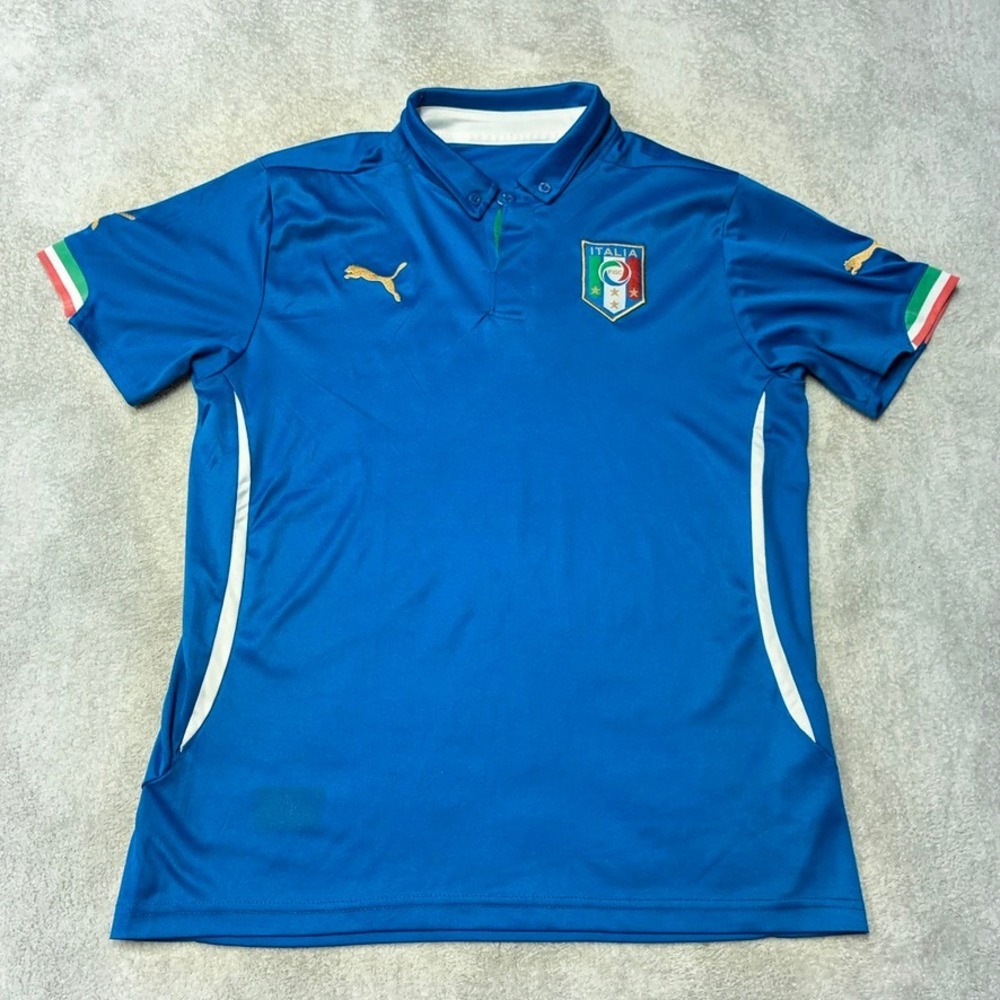 Italy 2014 World Cup Home Jersey Large L Puma FIGC Blue Soccer Jersey Authentic